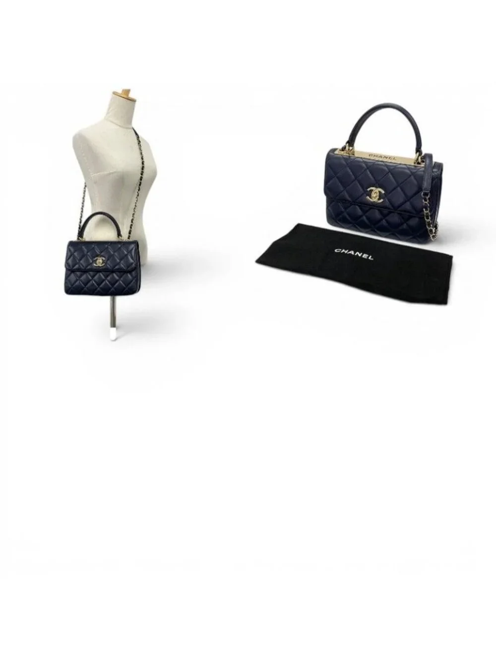 Chanel Trendy CC Shoulder Bag Navy Gold CC Logo Turnlock Chain 2-Way